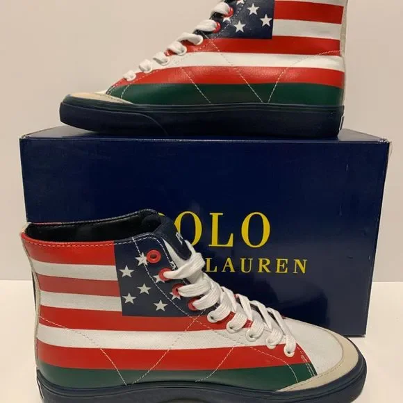 Polo Ralph Lauren Men's Solomon Flag-Print Sneakers Multicolor - Picture 4 of 9